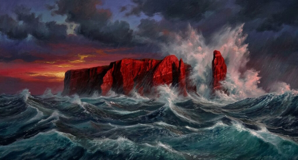 Die Felseninsel Helgoland, wie hier auf dem Bild zu sehen, ragt "wie mit dem Messer abgeschnitten" aus der Nordsee auf. Die natürlichen Gegebenheiten in der Helgoländer Bucht gegen Ende der Bronzezeit lassen sich gut mit Platons Atlantis-Bericht in Einklang bringen.