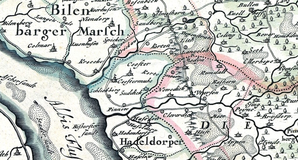 Kartenauszug einer alten Karte mit Binnendünen