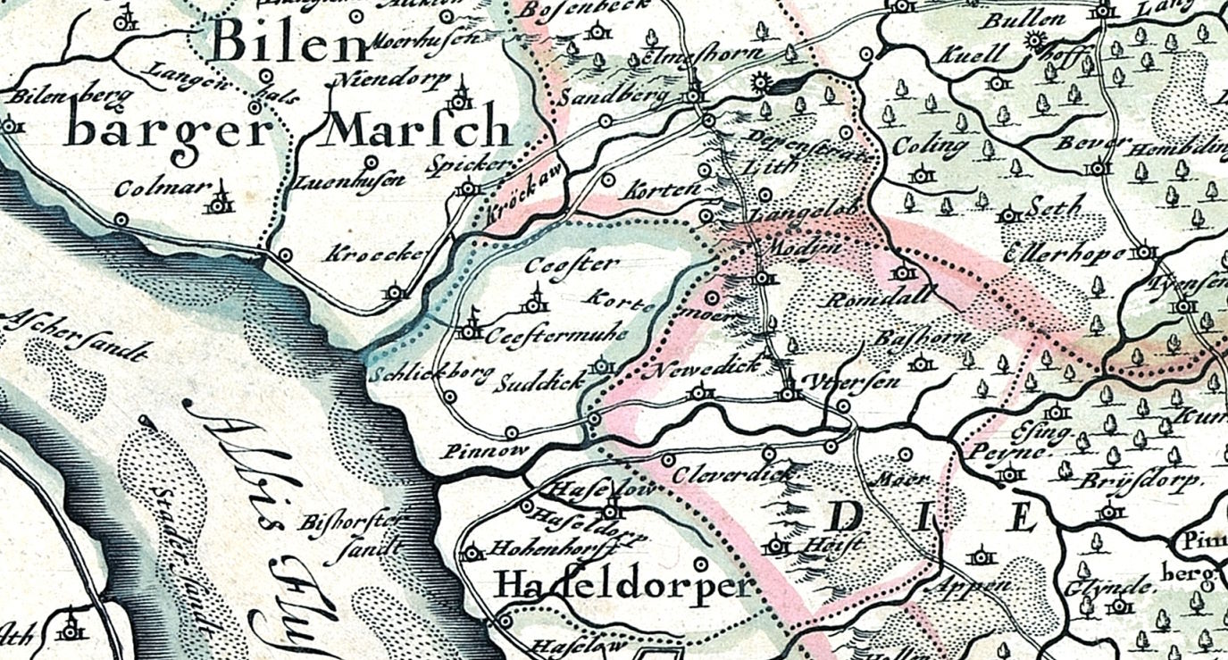 Kartenauszug einer alten Karte mit Binnendünen