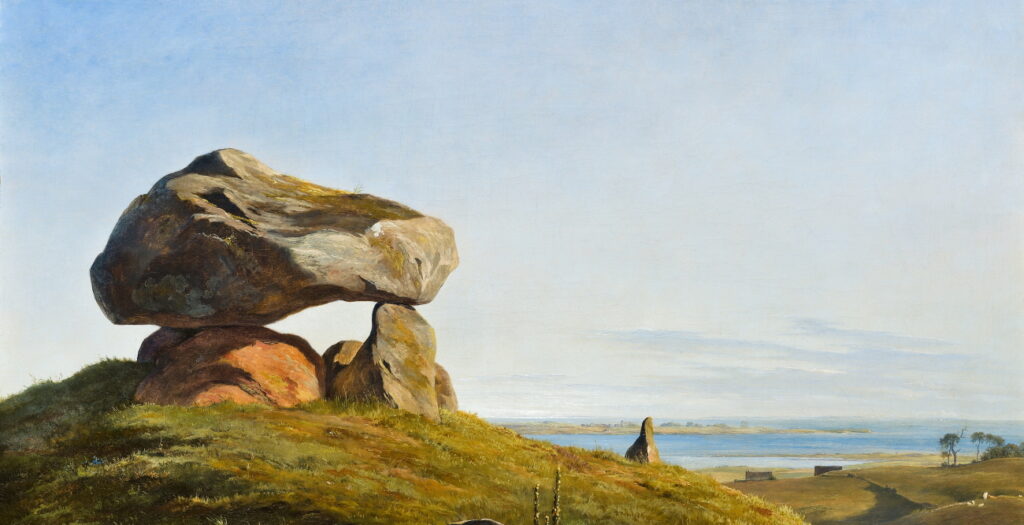 Gemälde mit einem Grabhügel der Kultur des Nordischen Kreises aus der Bronzezeit.